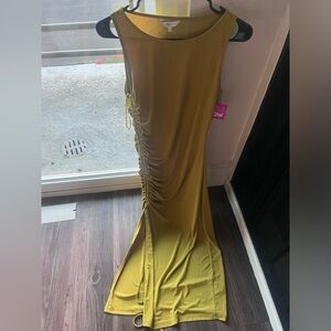 Elegant Mustard Maxi Dress with Ruched Side Detailing